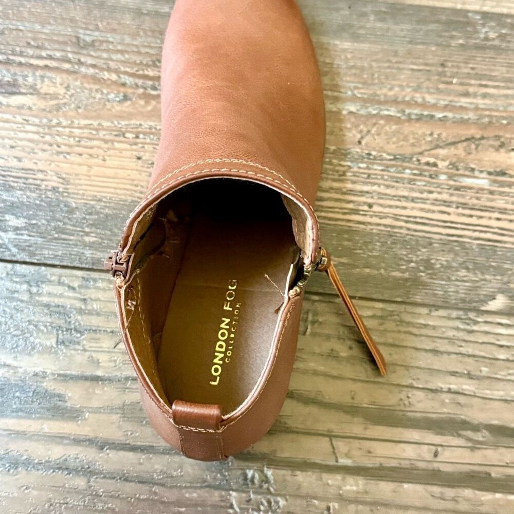 London Fog Brown Vegan Leather Tina Ankle Bootie Size 7 New - Picture 7 of 8